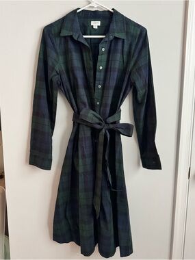 J. Crew Plaid Button-Front Shirt Dress in Dark Green/Black